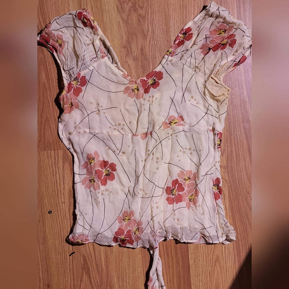 BCBG MaxAzria Chiffon Genuine Silk Cherry Blossom Floral Print With Front Tie XS - Picture 2 of 4